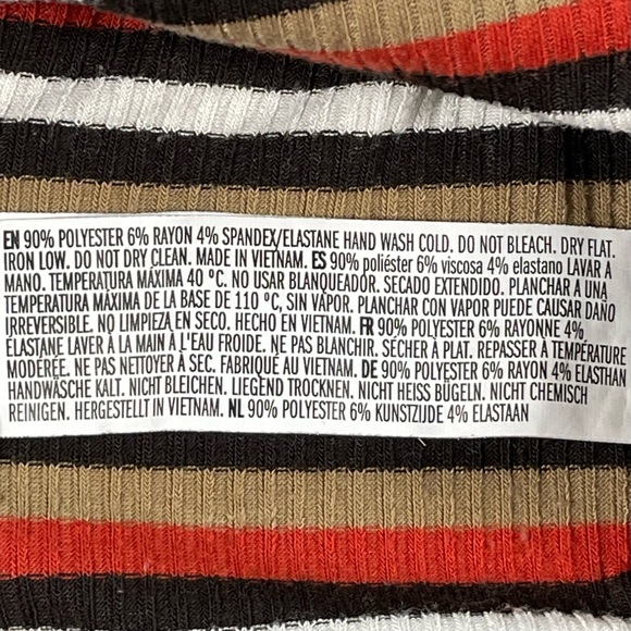 Forever21 size medium crop top tie front cardigan red, white, black, tan stripes - Picture 12 of 13